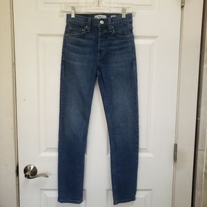 RE/DONE Redone Blue Mid 70s Wash Button Fly High Rise Ankle Crop Jeans